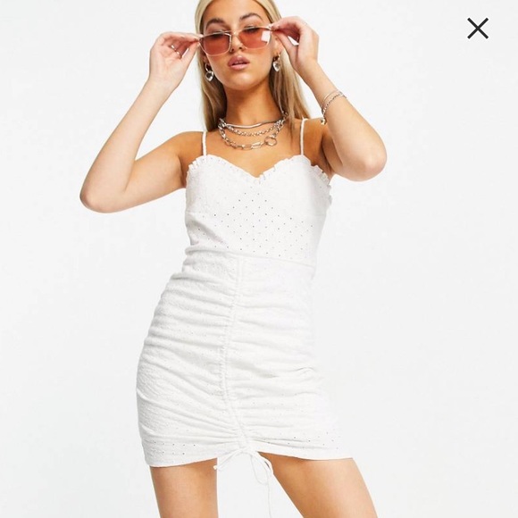 BNWT Bershka ruched front broderie cami dress S - Picture 3 of 4